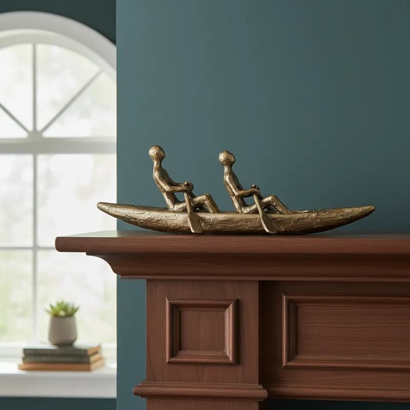 Enfeite Canoagem Com Remadores de Resina Elegante Escultura Decorativa