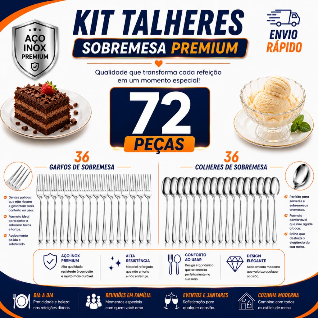 Kits Talheres Sobremesa 72 36 24 Peças Colher e Garfo Inox Premium Festa Junina Julina Copa Do Mundo
