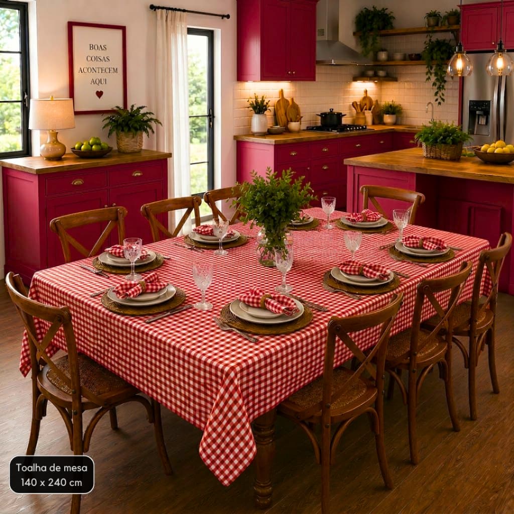 Toalha De Mesa Xadrez Oxford Grossa Retangular 6 Cadeiras 140x240cm