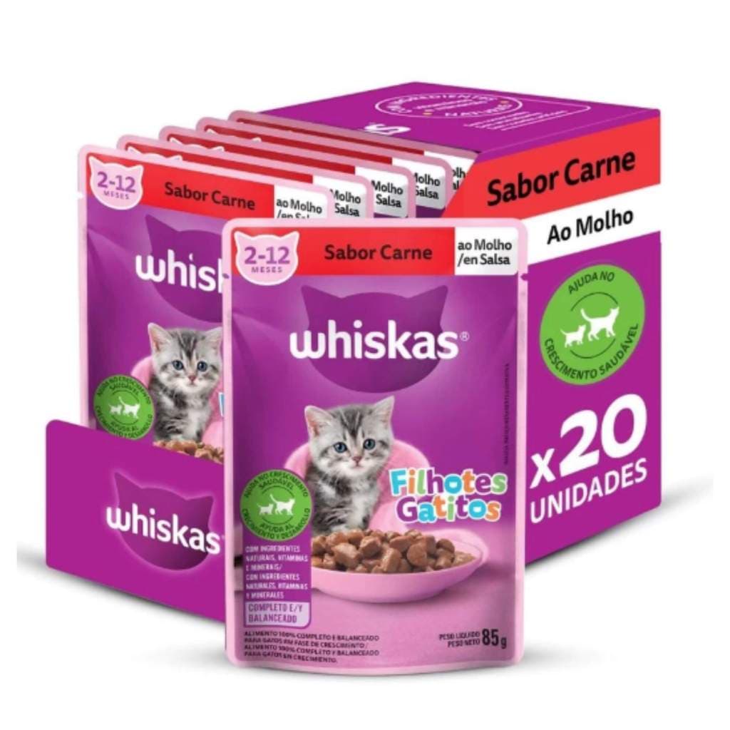 Kit 20 Sachês Whiskas Gato Filhote - Carne 85g
