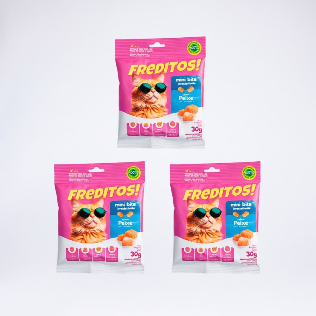 KIT 3 X -Snacks Para Gatos Freditos Sabor Peixe 30 G