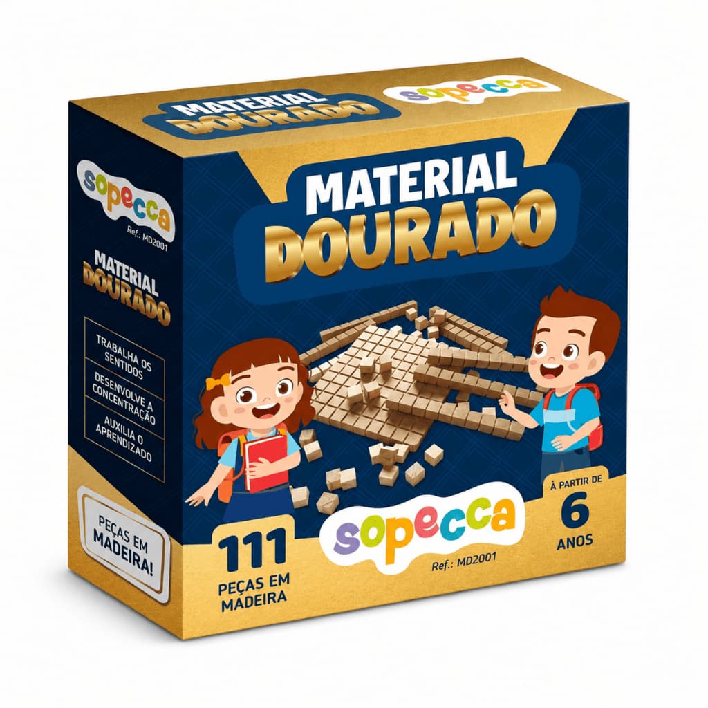 Material Dourado Sopecca MD2001 Com 111 Peças Em Madeira Pinus Recurso Pedagógico Matemático