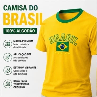 Camisa Brasil 100% Algodão Camiseta Seleção Brasileira Copa Mundo Premiun Conforto
