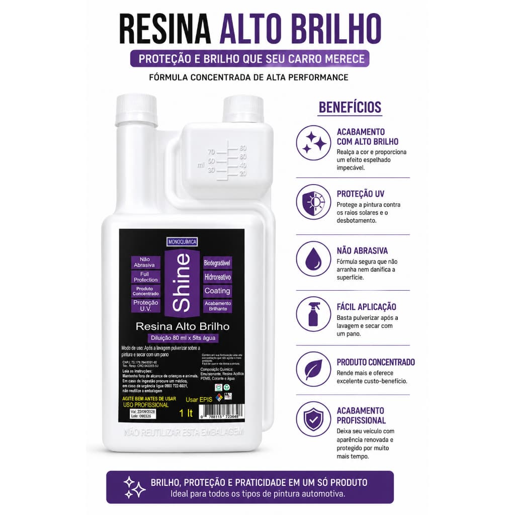 Resina Alto Brilho Concentrada 1L | Proteção UV e Acabamento Profissional