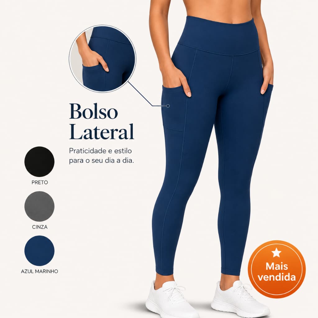Calça Legging Feminina Esportiva Cintura Alta Bolso Prático E Conforto Total