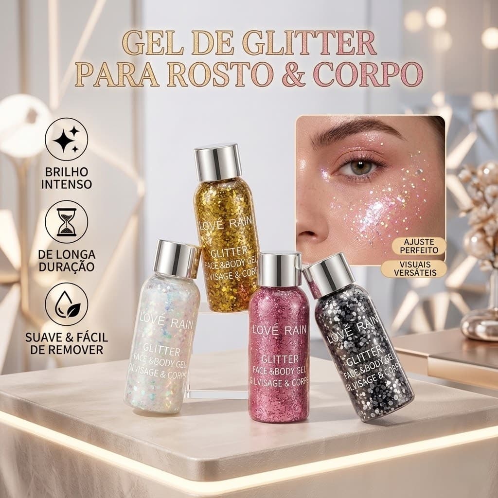 Glitter em gel para Facial e Corporal, ideal para copa brasil ,decoração, festas e carnaval