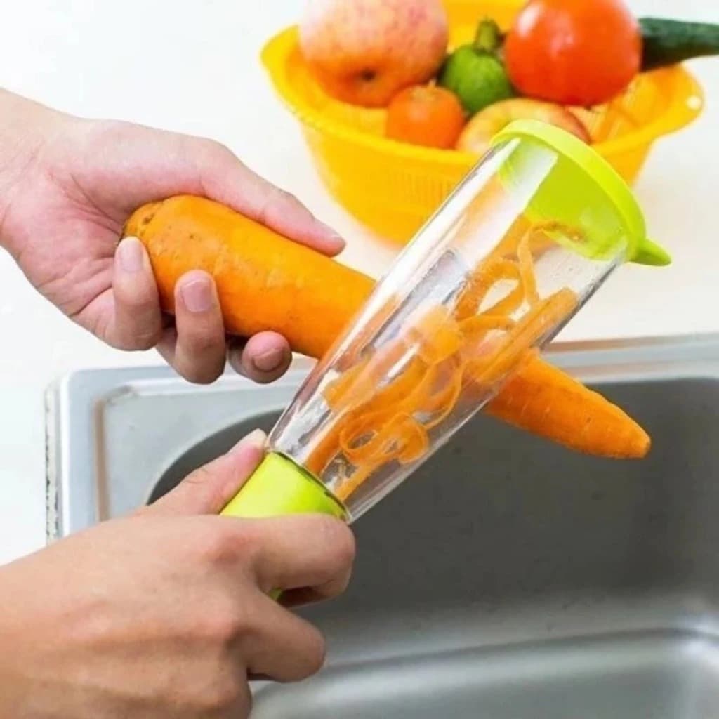 Descascador de Legumes Frutas Com Armazenamento Reservatório Inox Cozinha Multiuso
