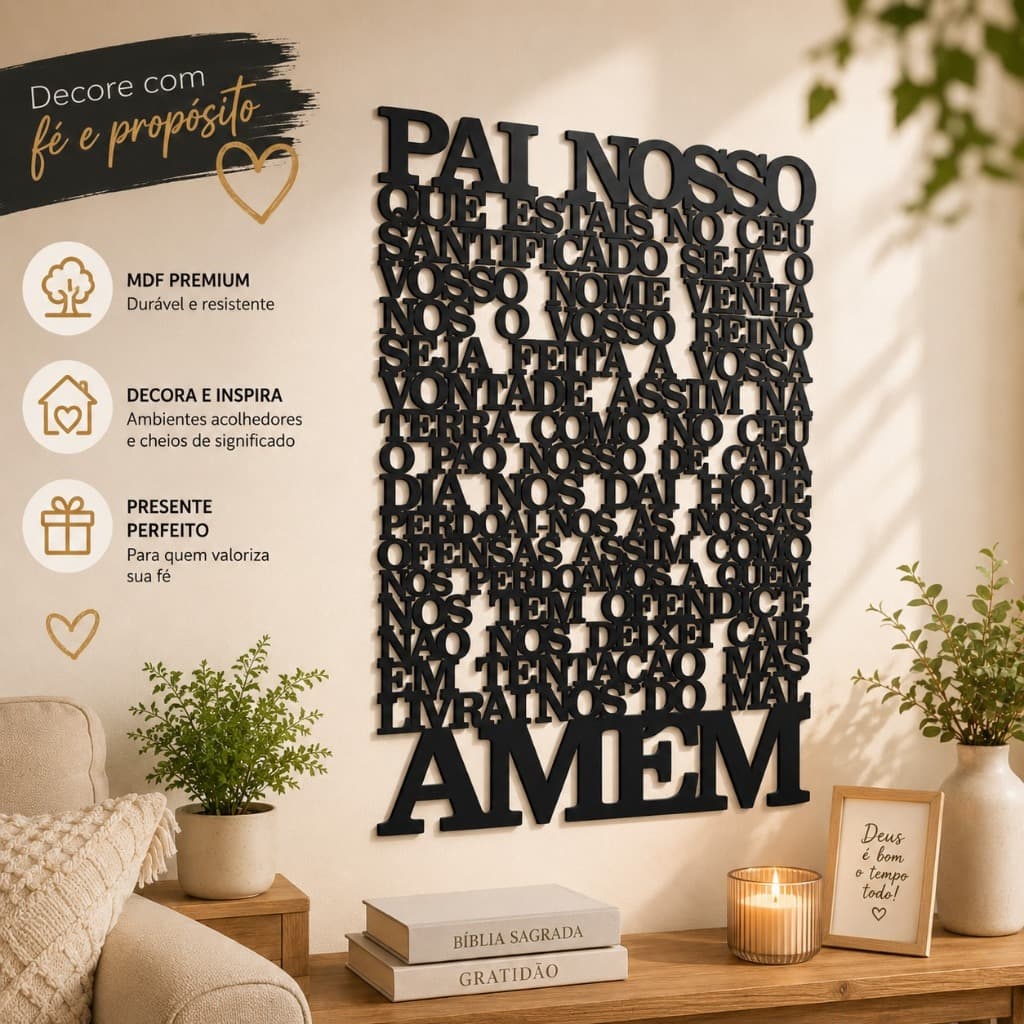 Placa Decorativa Pai Nosso MDF Vazado Oração Fé Gratidão Religioso Presente Casa Sala Cristão