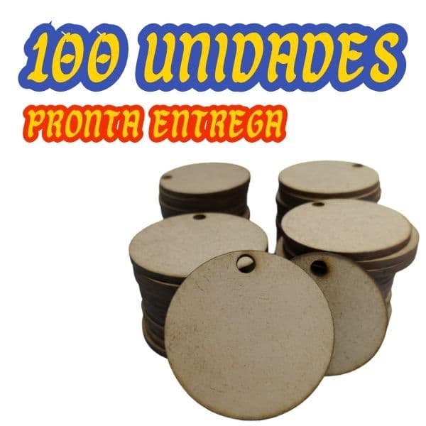 100 Chaveiros MDF 5 Cm Com Furo Círculo Aplique