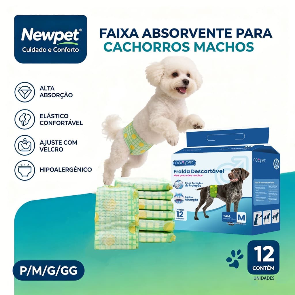 Newpet Fralda Higiênica Descartável Pet para Cachorro Macho Dog's Care P M G GG - Vários Tamanhos