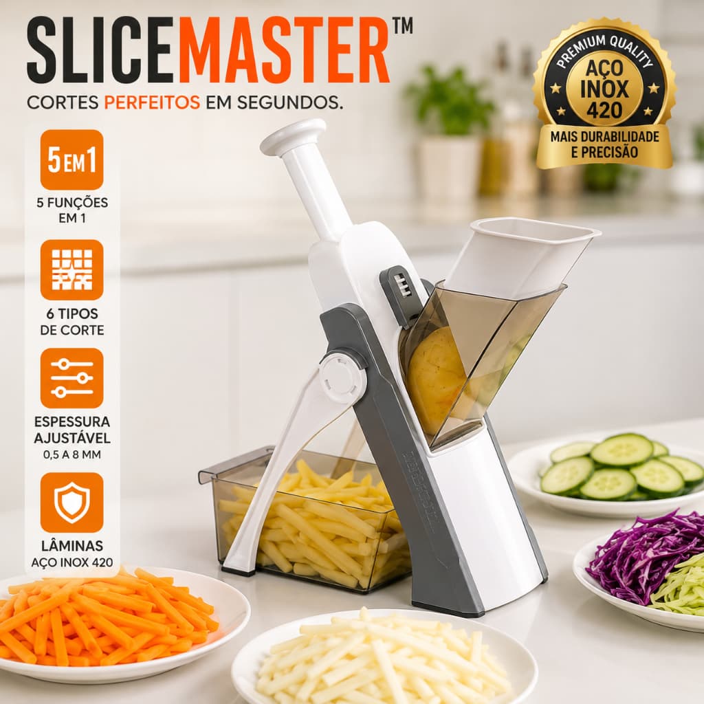 Cortador de Legumes Multifuncional 5 em 1 Fatiador Mandoline Ajustável com Bandeja Coletora