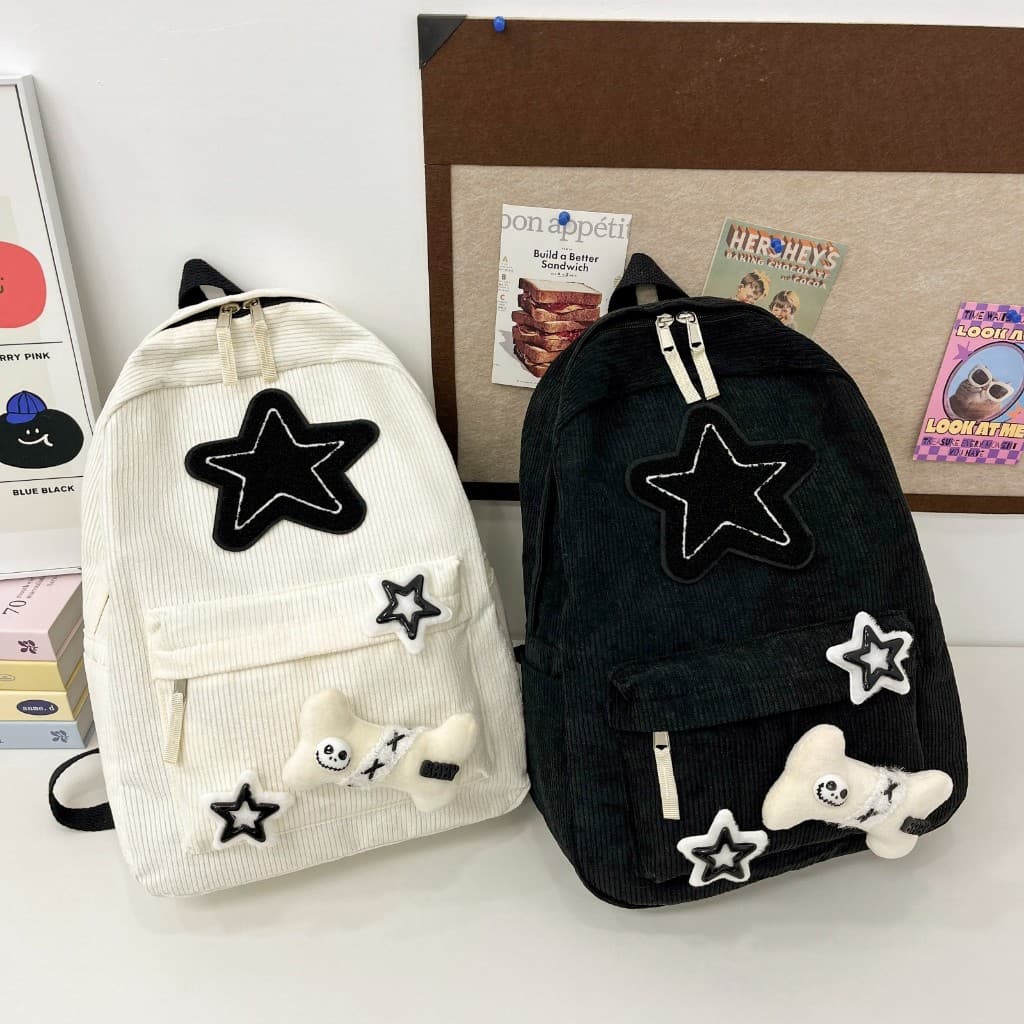 Mochila escolar , Bolsa De Viagem Ajustável Y2K , Veludo Com Padrão De Estrelas De Grande Capacidade Femini