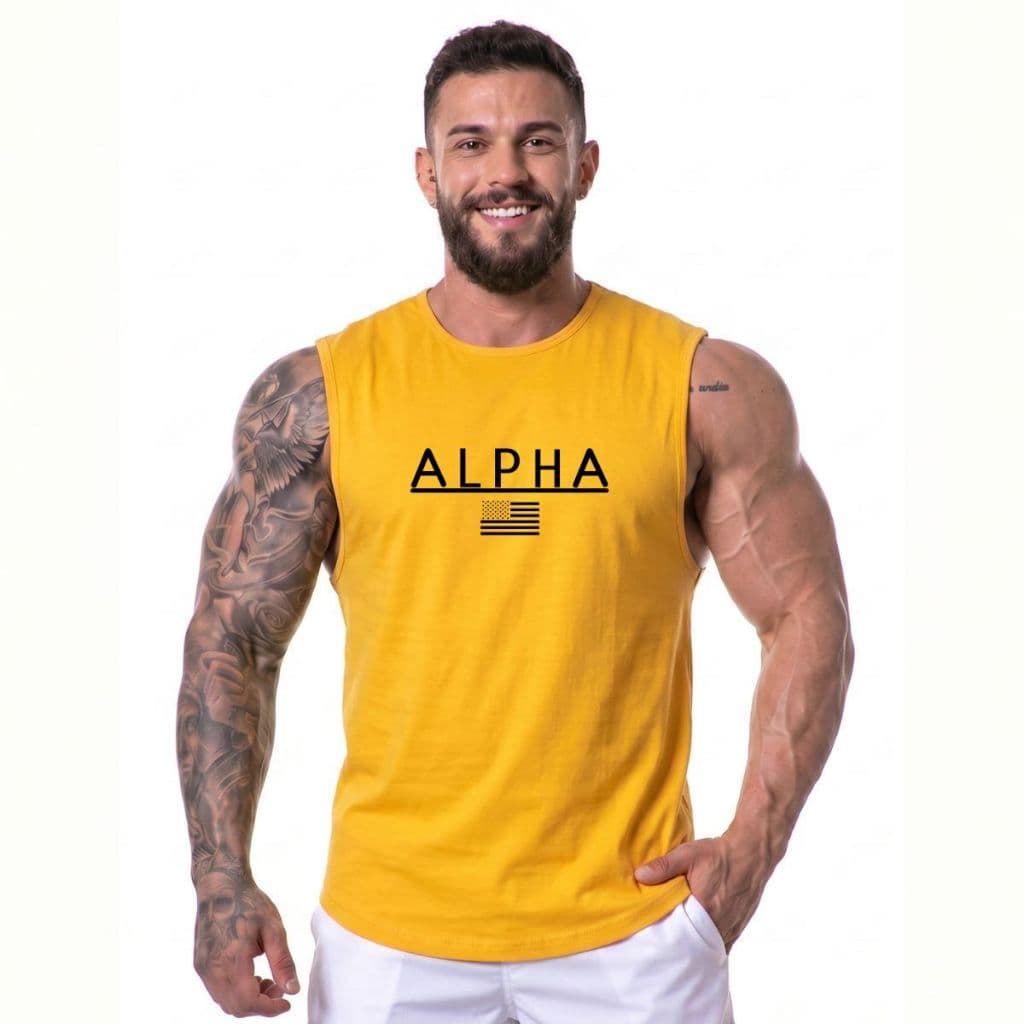 Regata Masculina Alpha Machão Longline Camiseta Sem Manga Academia