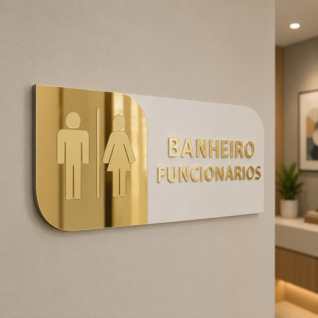 Placa Sinalização De Porta Banheiro Funcionários Identificação Mdf Acrilico Espelhado