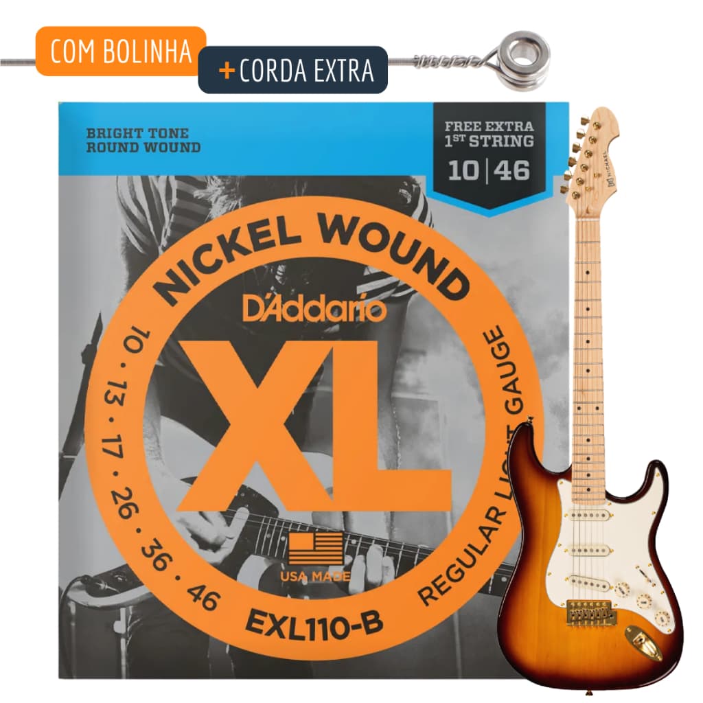 Encordoamento Guitarra 010 Daddario Jogo de Cordas Exl110-b Corda de Guitarra 010