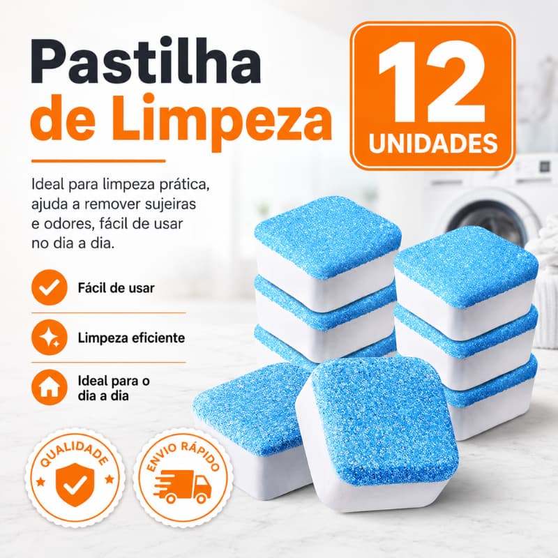 Kit 12 Pastilhas Efervescentes Para Máquina Lava Roupas e Lava Louças Limpeza Eficaz Antibacteriano