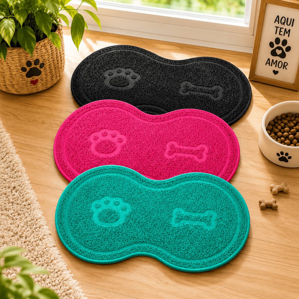 Tapete Pet Vinílico 46x26 Antiderrapante Impermeável Comedouro Água Cão Gato