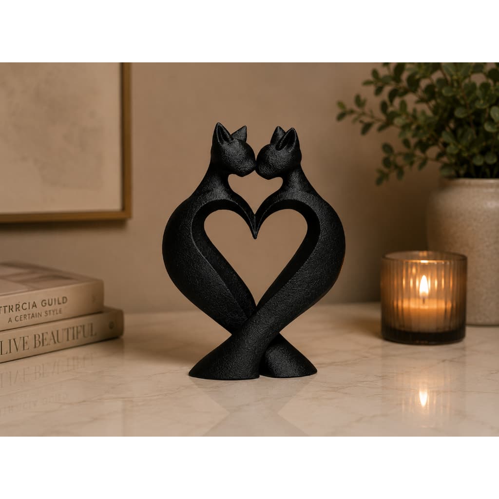 Escultura Casal de Gatos Decorativa | 12cm ou 18cm | Presente Romântico