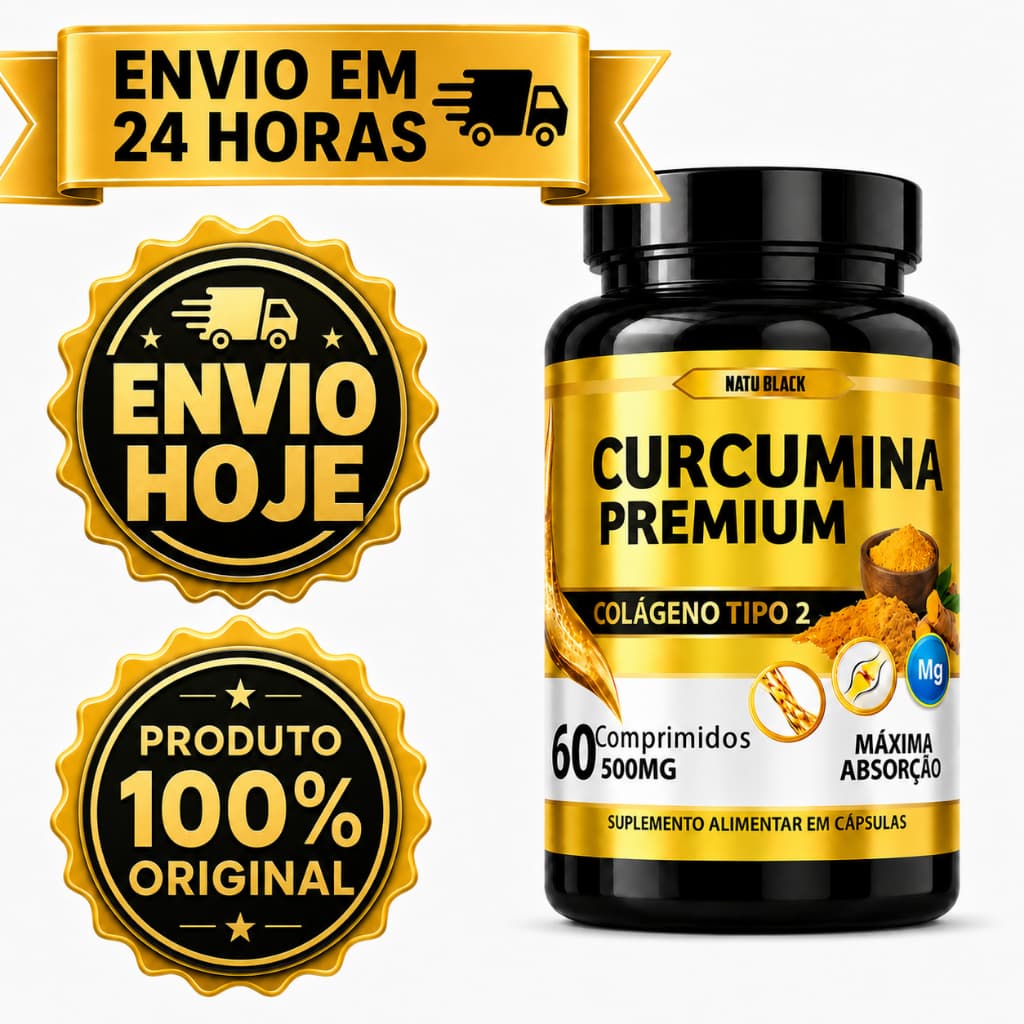 CURCUMINA + COLÁGENO TIPO 2 Original Curcúma Longa 60 Comprimidos - POTE PARA 30 DIAS USO