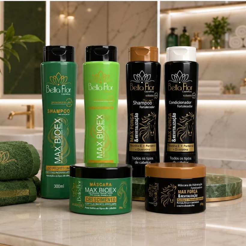 2 Kits Capilares Bioex e Força 6 Produtos Shampoo Condicionador Máscara Bella Flor Hidratação Reparação Profissional