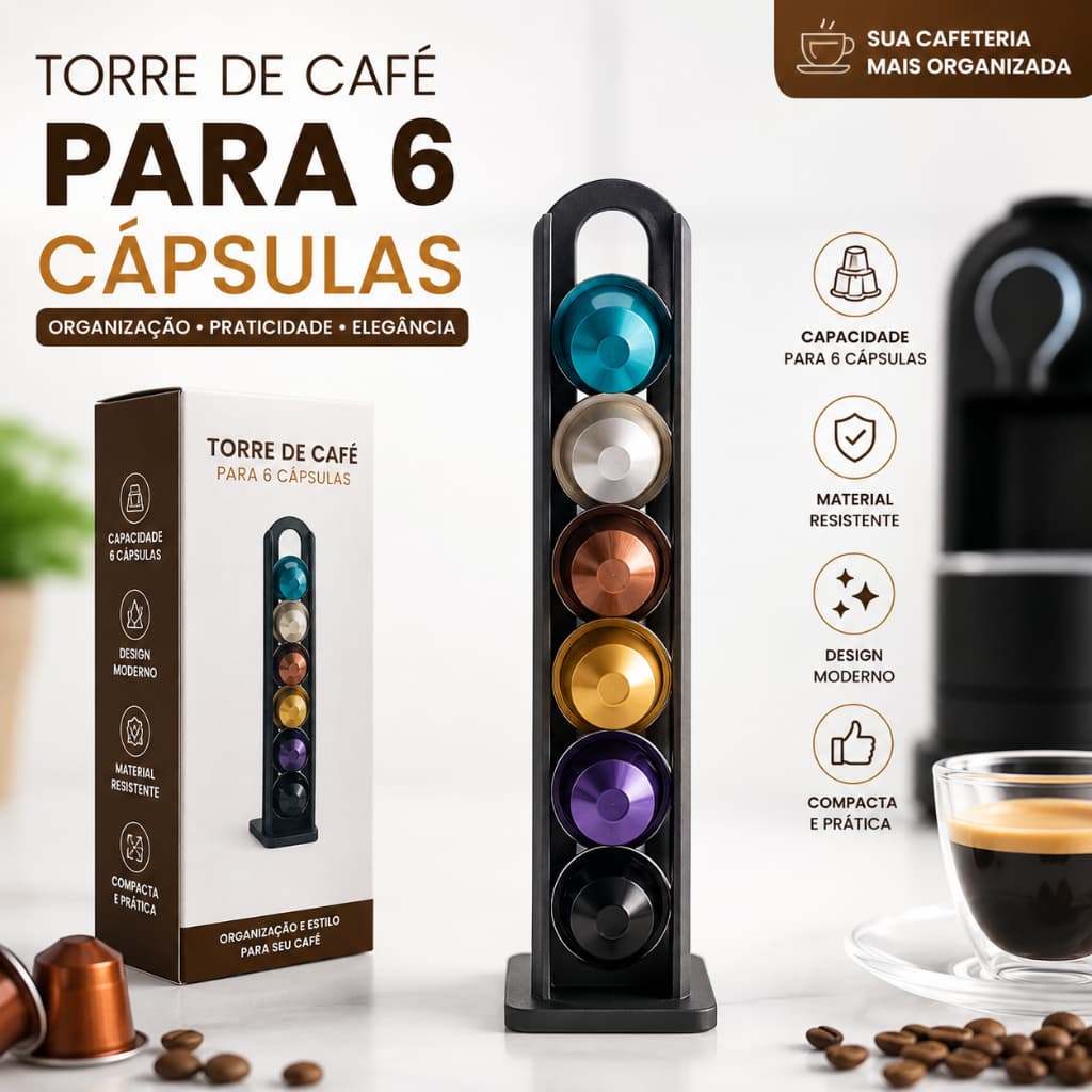 Torre Porta Cápsulas Nespresso Para 6 Cápsulas Organizador Café Suporte Cápsulas Café Expresso Porta Cápsulas Vertical E