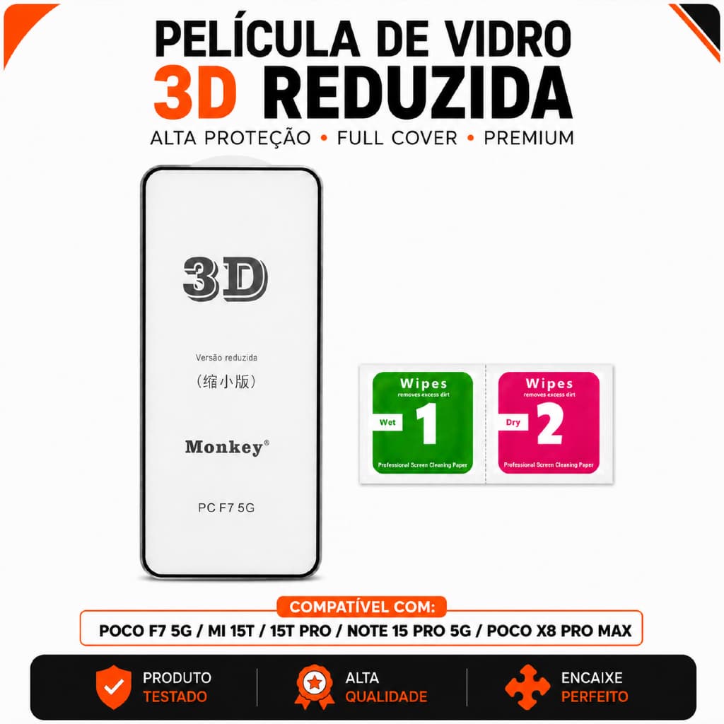 Películas Poco X8 Pro Max / Mi 15T / 15T Pro / Note 15 Pro 5G / Poco F7 5G Vidro 3D Full Película