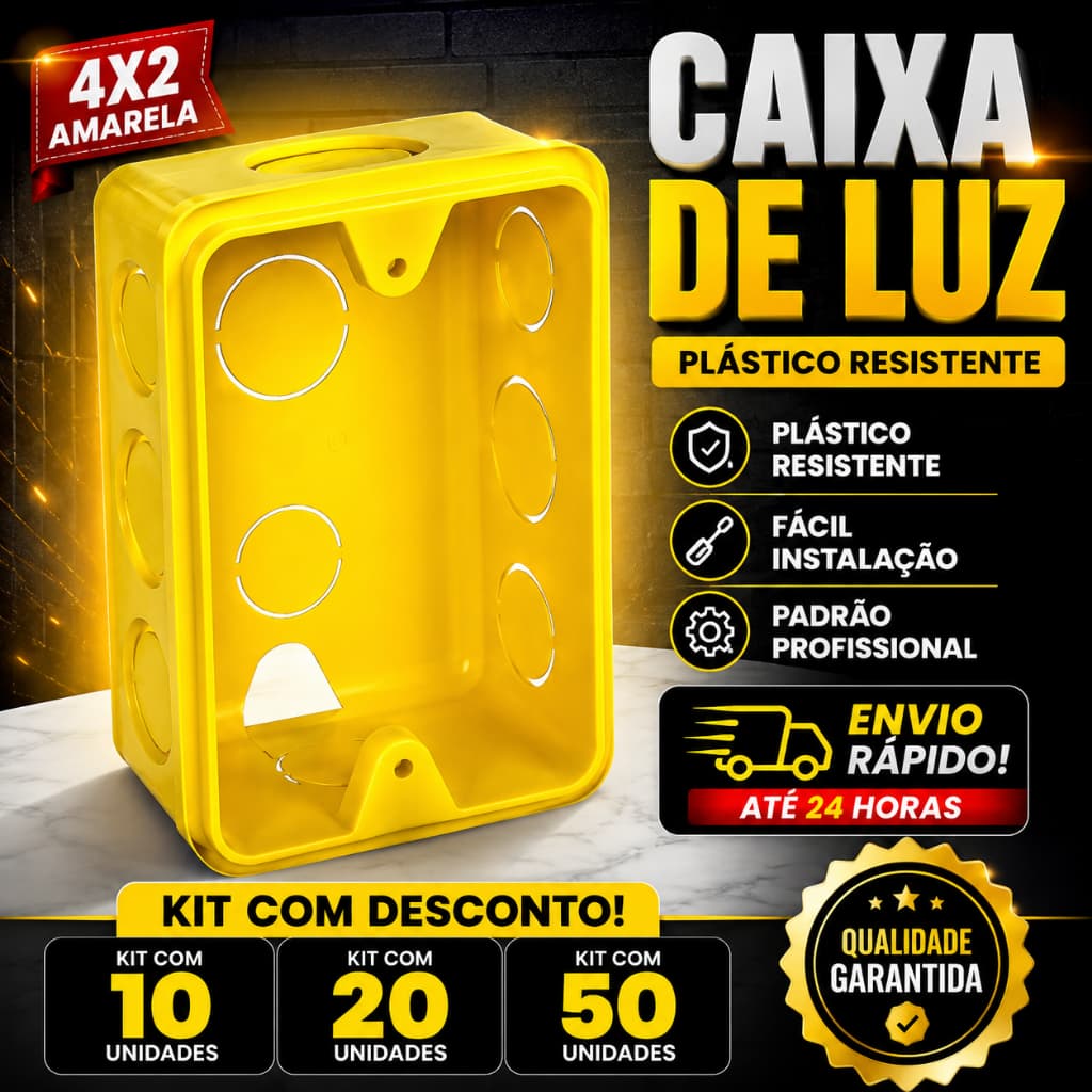 Kit 50 Caixa De Luz 4x2 Amarela Embutir Parede Padrão Elétrico Anti Chama