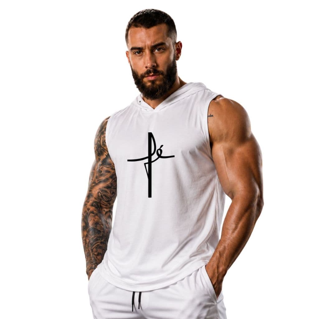 Regata Masculina Com Capuz Estampado Fé Cristã Modelo Longline