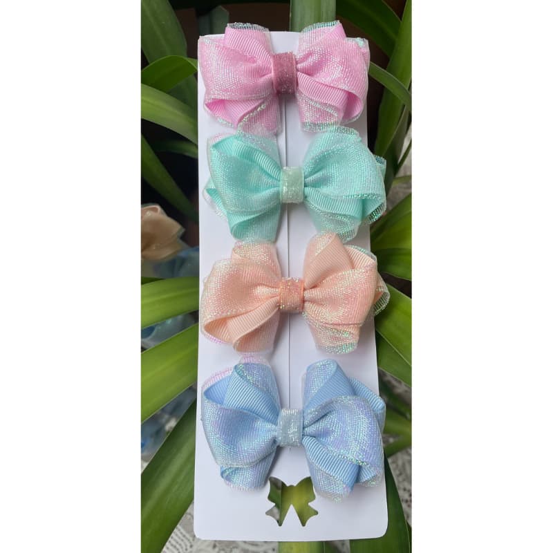 Kit de 4 laços luxo | Laço de brilho | Laço luxo | Acessório para cabelo menina | Presilha bico de pato