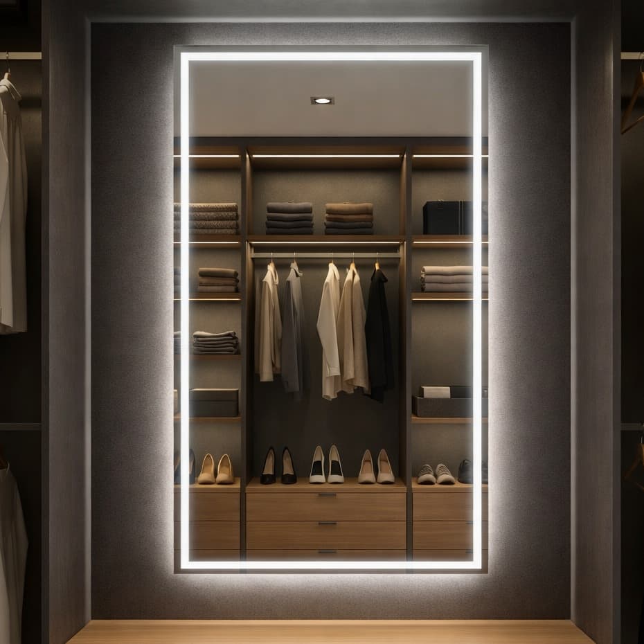 Espelho Grande Retangular 70x50cm Jateado Lapidado 3 Cores com LED Touch Decoração Bivolt