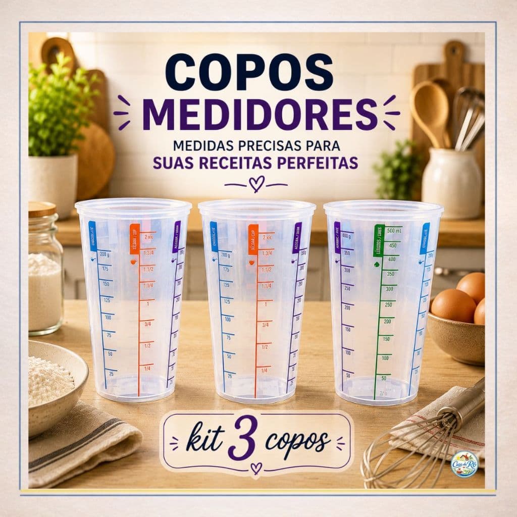 Kit 3 Copos Medidor Dosador Plástico Transparente Graduado 500 ml para Receitas Cozinha Culinária