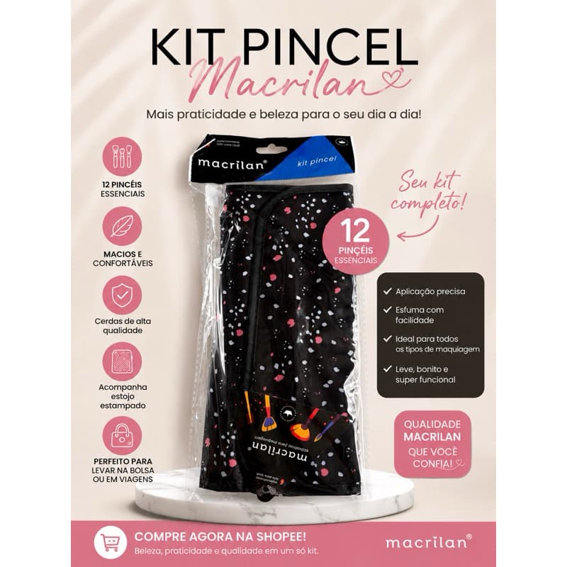 Kit 12 Pincel para maquiagem Completo - Macrilan