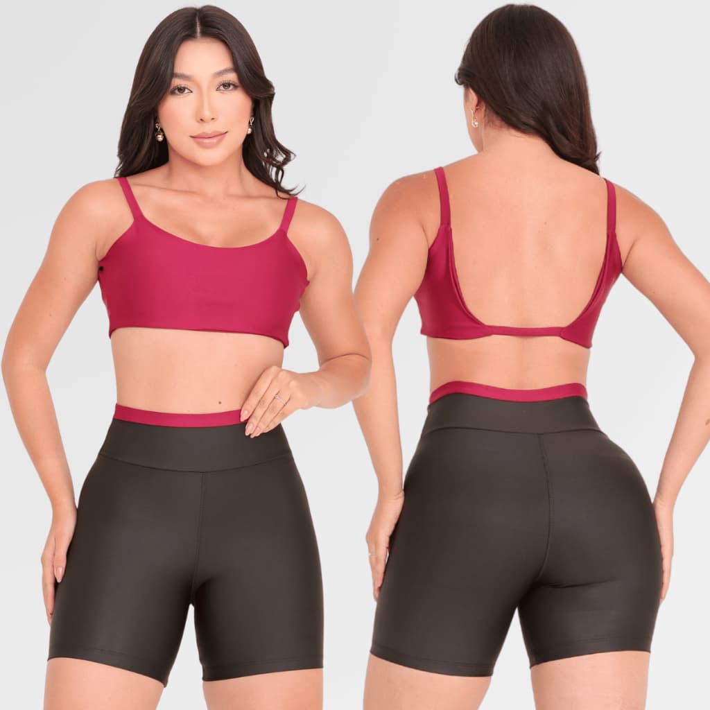 Conjunto Feminino Top Alcinha e Short  Tecido Suplex Tubular Fitness Academia Caminhada