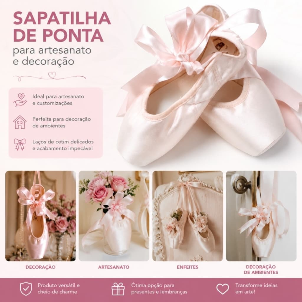 Sapatilha De Ponta Para Artesanato E Decoração Rosa e Salmão (NÃO SERVE PARA DANÇAR)