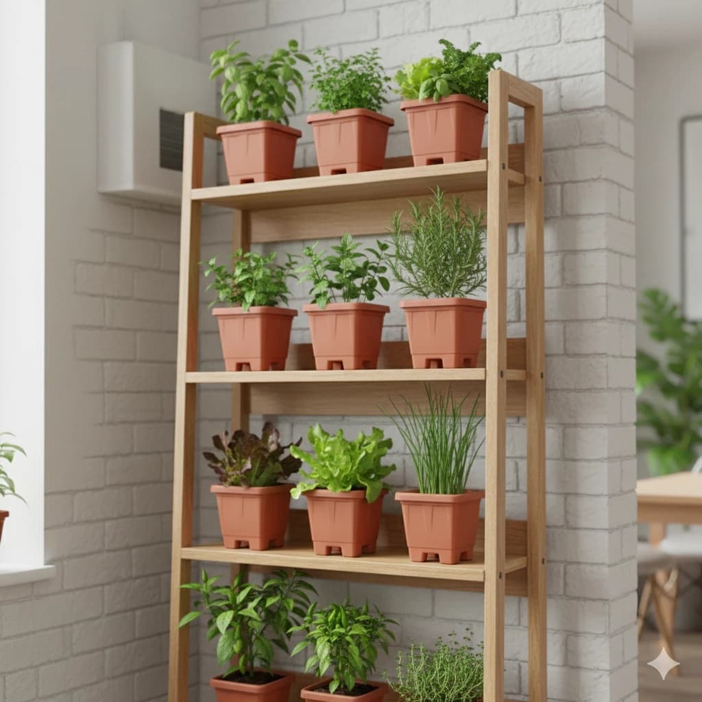 Kit com 10 e 5 Vasos Quadrado De Plástico Terracota e Preto 1,0L - P/ Plantas, Jardins e Decorações