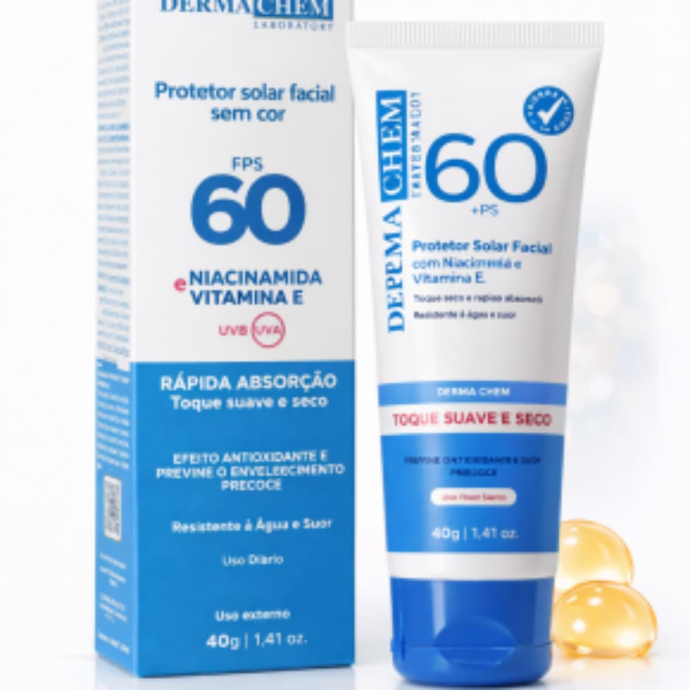 Protetor Solar Facial Dermachem FPS 60 Toque Seco Antienvelhecimento 40g Original