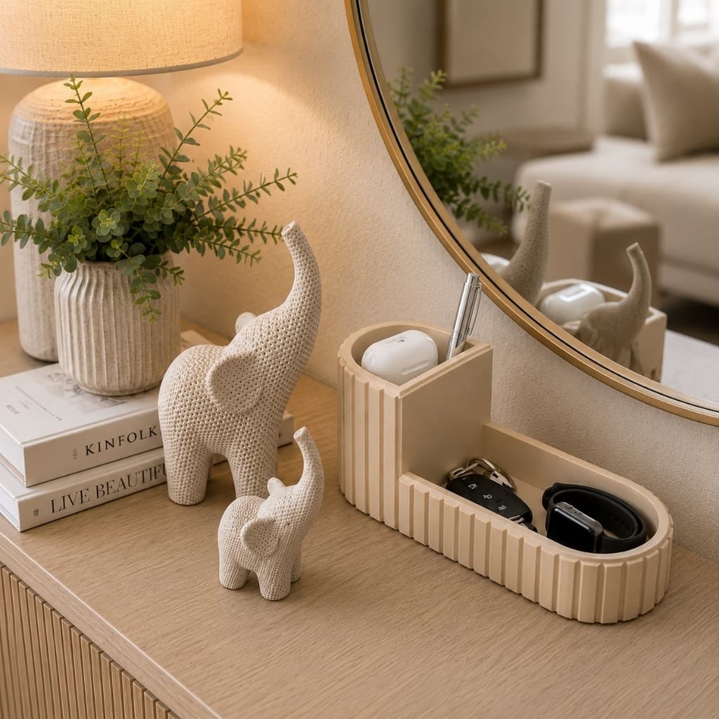Kit Decoração Elegante Para Sala Escritório E Aparador Com Elefantes E Organizador