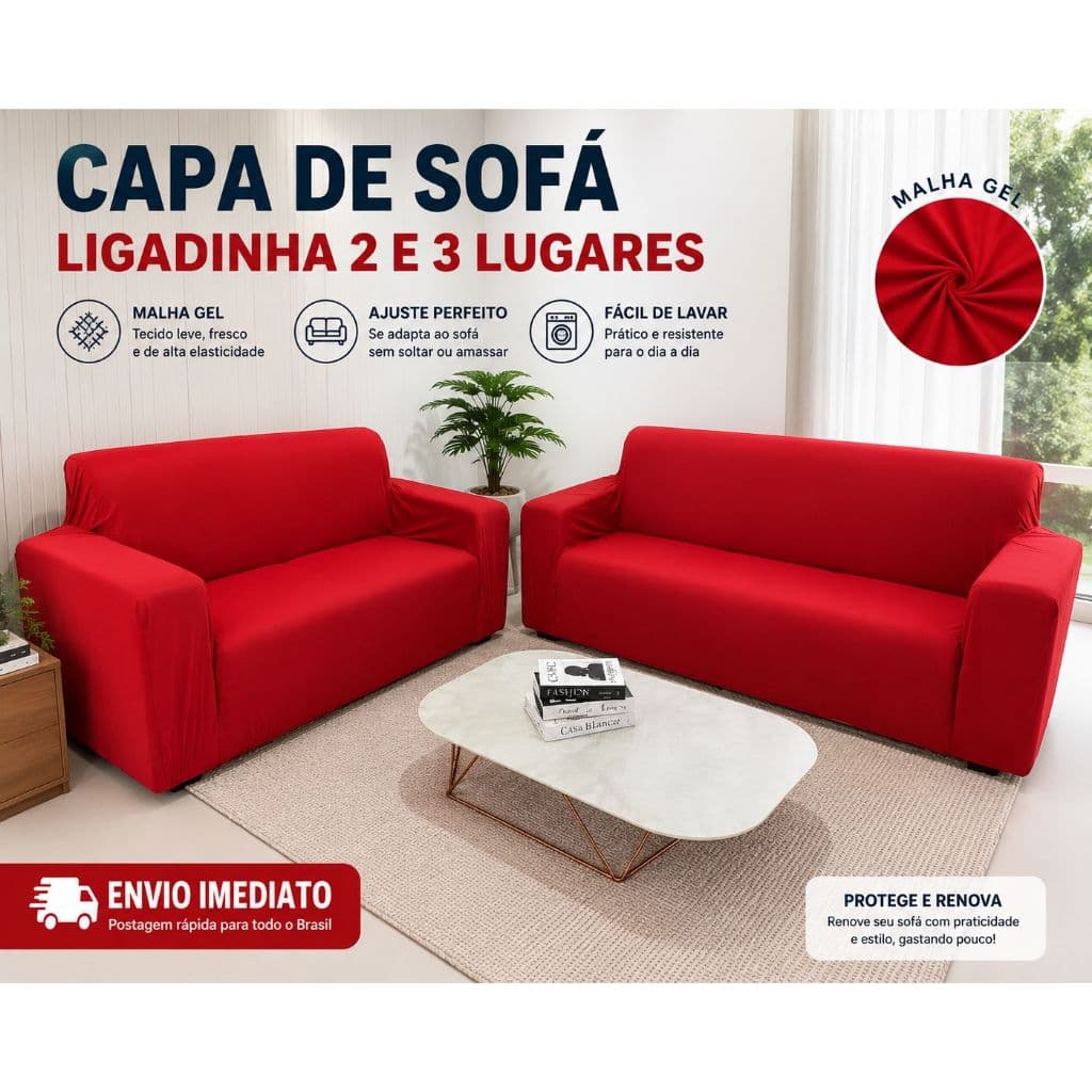 Jogo de Capas para Sofá 2 e 3 Lugares Ligadinha com Malha Gel Ajuste Perfeito