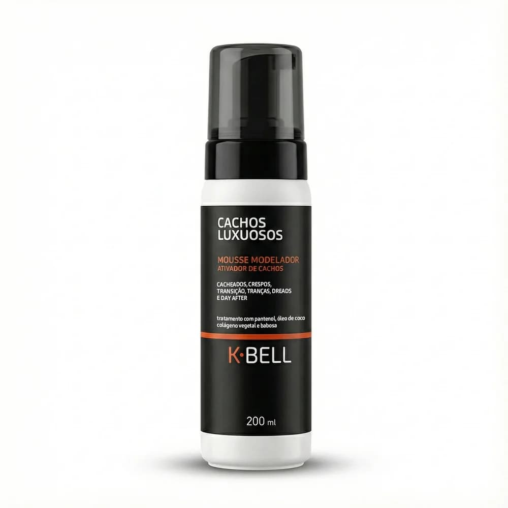 Mousse Modelador Cachos Luxuosos K-Bell 200ml Creme de Pentear Ativador de Cachos Cabelo Cacheado Crespo Antifrizz Leve