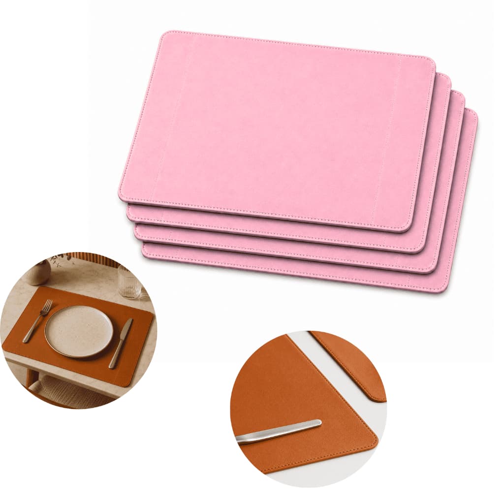 Kit Jogo Americano Mesa Posta Sousplat em Couro Sintético Rosa Claro