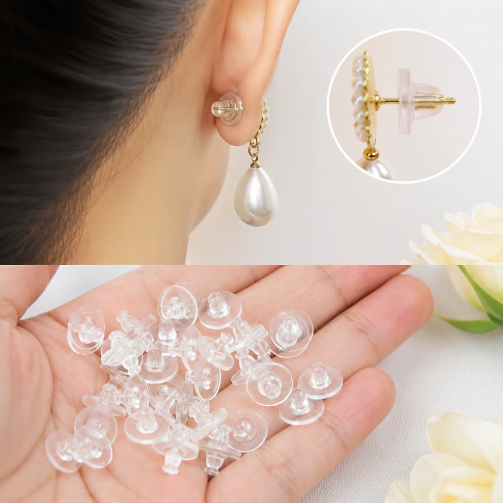 Tarracha de Silicone para Brincos (Tamanho Grande) - de 100 a 1000 peças, Transparente, Confortável e Resistente