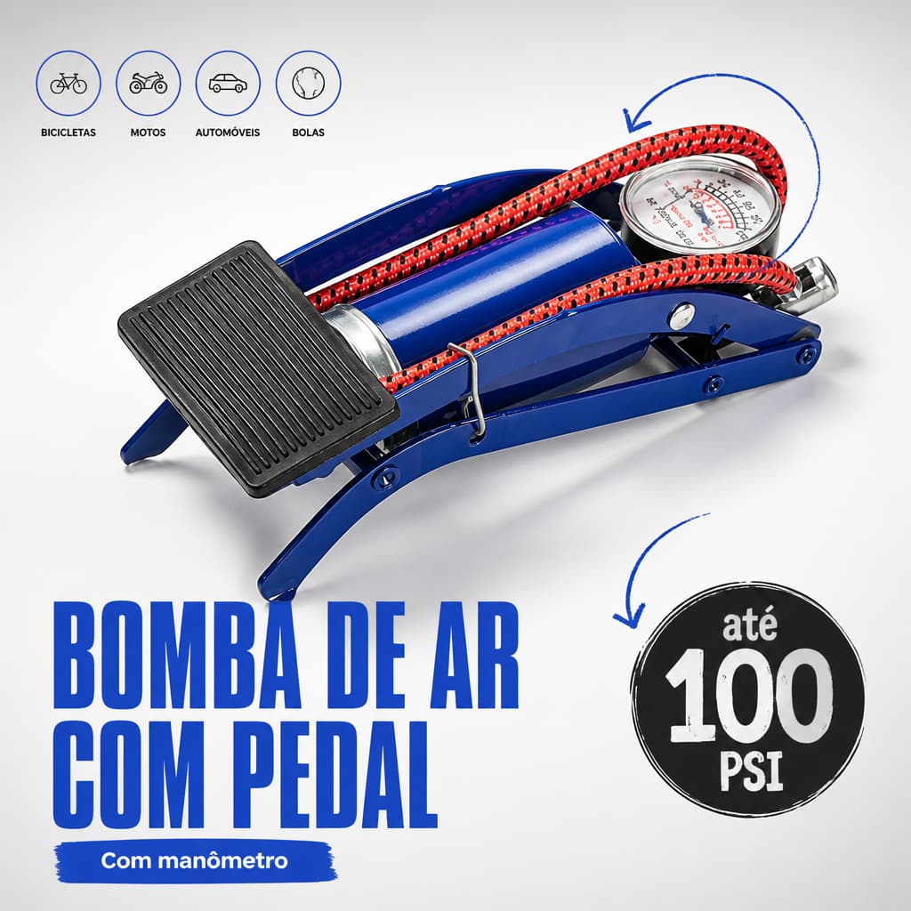 Bomba De Ar Com Pedal Tanque Alta Pressão Para Encher Pneus Bike Carro Bicicleta Bola Colchão