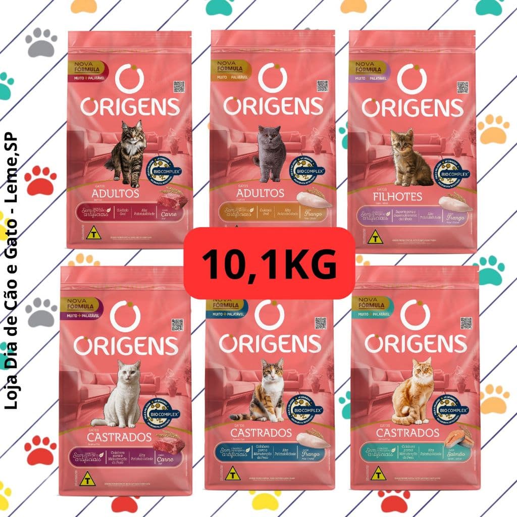 Ração 10,1Kg - Origens Premium Especial para Gatos Filhotes, Adultos, Castrados - Ração para gatos