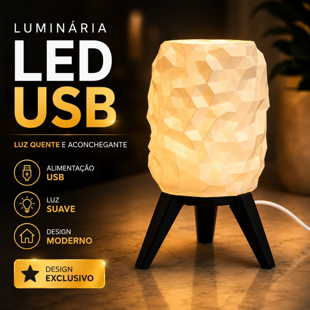 Luminária de Mesa/ Abajur LED USB Decorativa