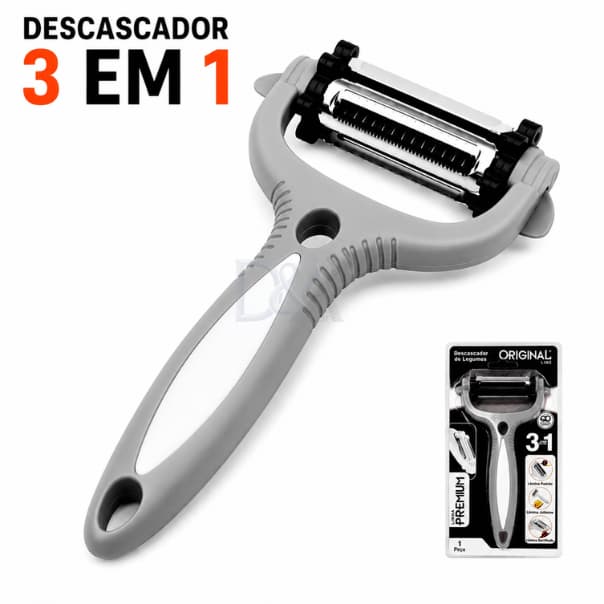 Descascador De Legumes Frutas 3 Em 1 Multifuncional Manual Premium Aço Inox
