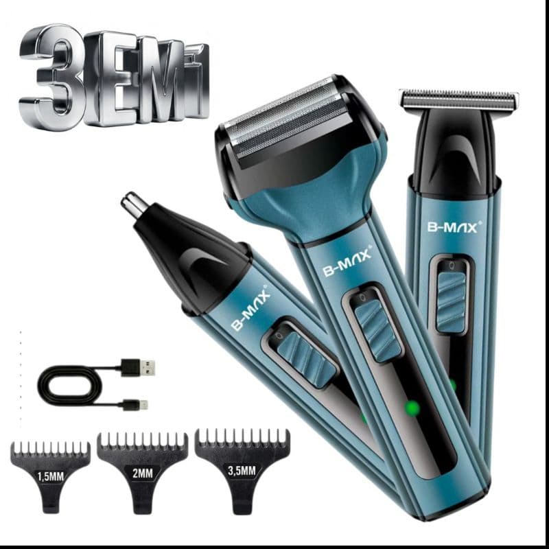 Aparador de Nariz Masculino B-Max BM-C034 3 em 1 Recarregável USB Profissional Corte Preciso Sem Dor