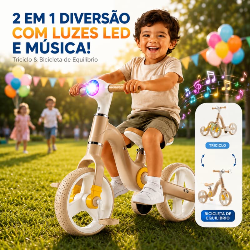 Bicicleta de Equilíbrio Transformável em Triciclo, Montagem Simples, Brinquedo Educativo Infantil ao Ar Livre-P24