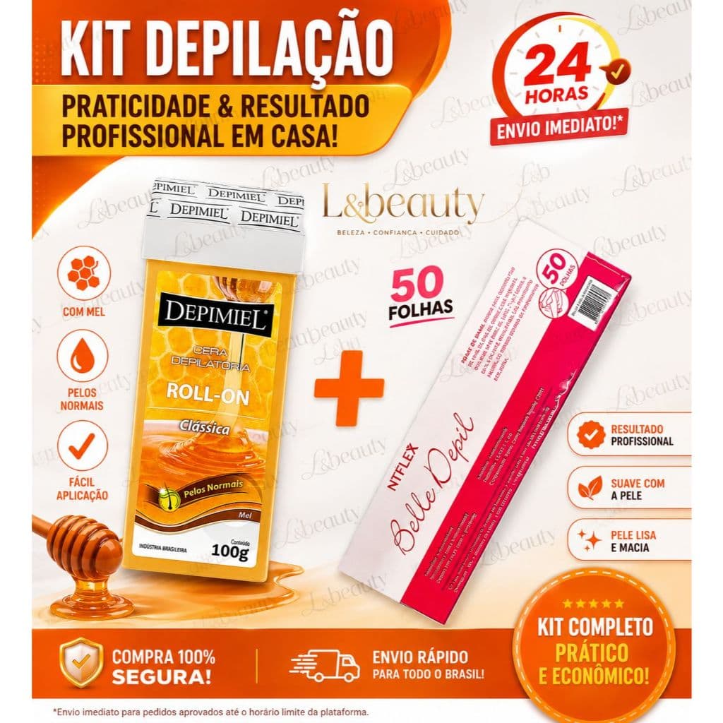 Kit 1 Cera Quente Depimiel Roll-On 100g + Lenço Tnt 50unid