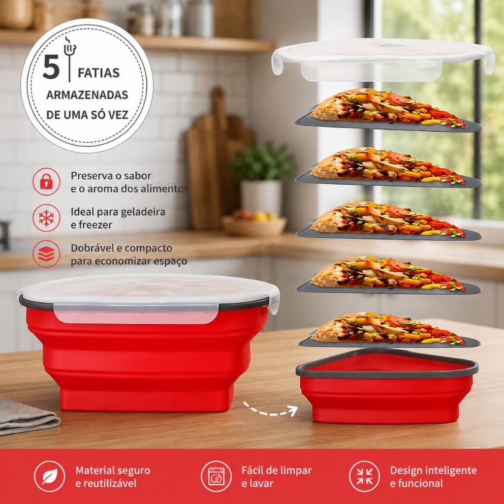 Pote Armazenamento Para Pizza Recipiente Expansível Silicone