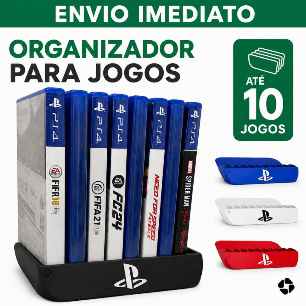 Suporte Porta Jogos Playstation PS5 PS4 PS3 Organizador Case Até 10 Jogos